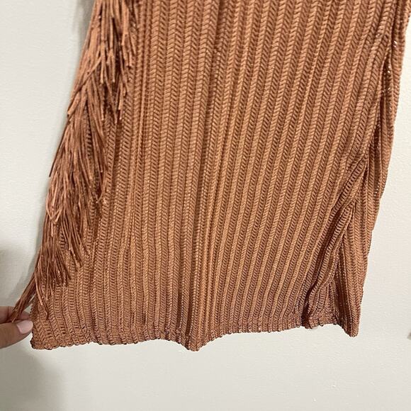 Side Fringe Knit Flare Leg Pants Size S Caramel Brown Sheer Cowgirl Costume NWT - Picture 7 of 15